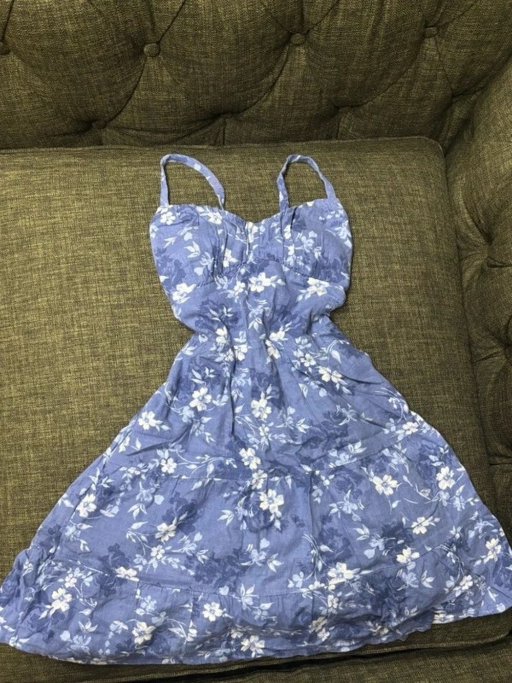 Blue Floral Midi Dress with Adjustable Straps